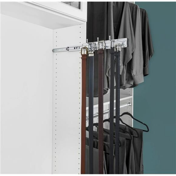 Pull Out Closet Rack Organizer 12 Inch Belt Tie Scarf Hanger with 7 Chrome Hooks - Picture 2 of 4